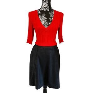 Javier Simorra Textured Faux Leather Pencil Skirt Black